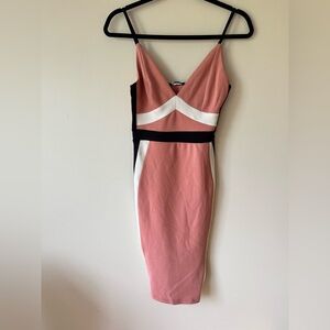 Fashion Nova Apricot Black and White Midi Dress